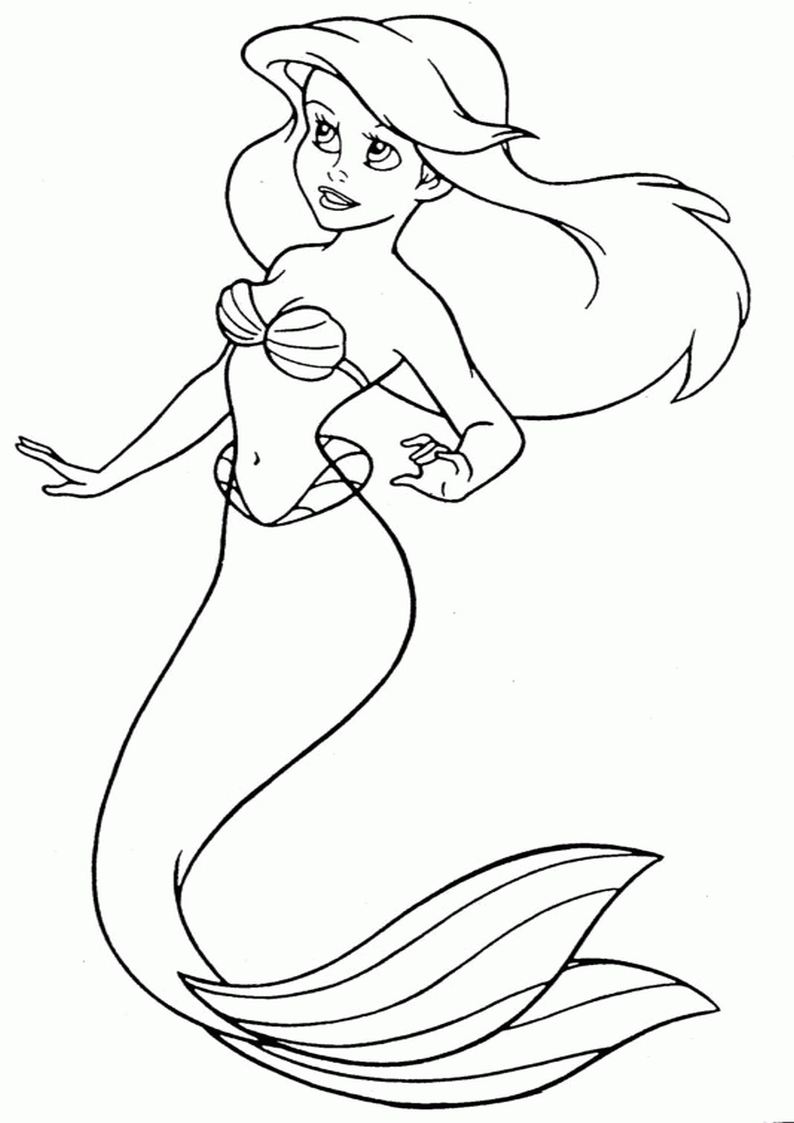 kolorowanka Ariel z bajki Disney Mała Syrenka, obrazek do wydruku i pokolorowania kredkami numer 27